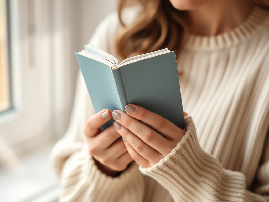 Someone holding the book open, reading in warm light